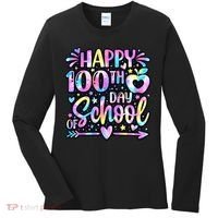 Happy 100th Day Of School Tie Dye Rainbow 100 Days Women's Long Sleeve Shirt thumb 0