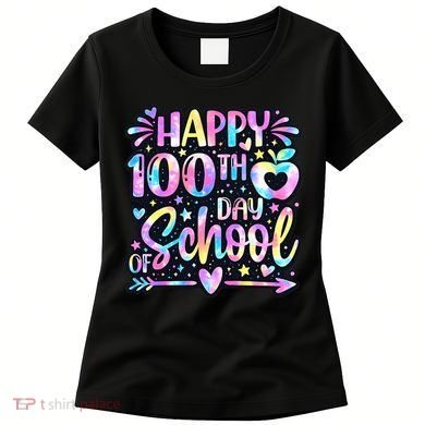 Happy 100th Day Of School Tie Dye Rainbow 100 Days Women's T-Shirt