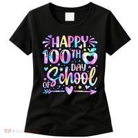Happy 100th Day Of School Tie Dye Rainbow 100 Days Women's T-Shirt thumb 0