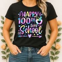 Happy 100th Day Of School Tie Dye Rainbow 100 Days Women's T-Shirt thumb 2