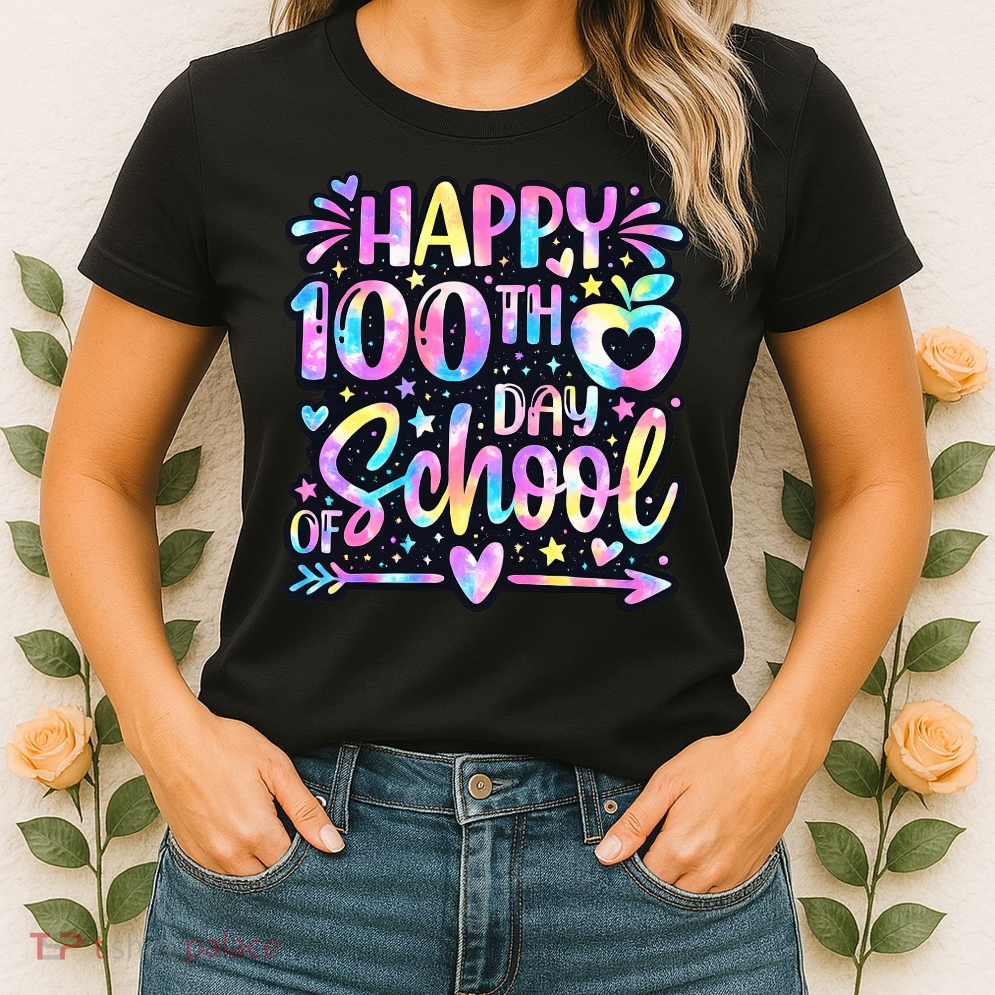 Happy 100th Day Of School Tie Dye Rainbow 100 Days Women's T-Shirt