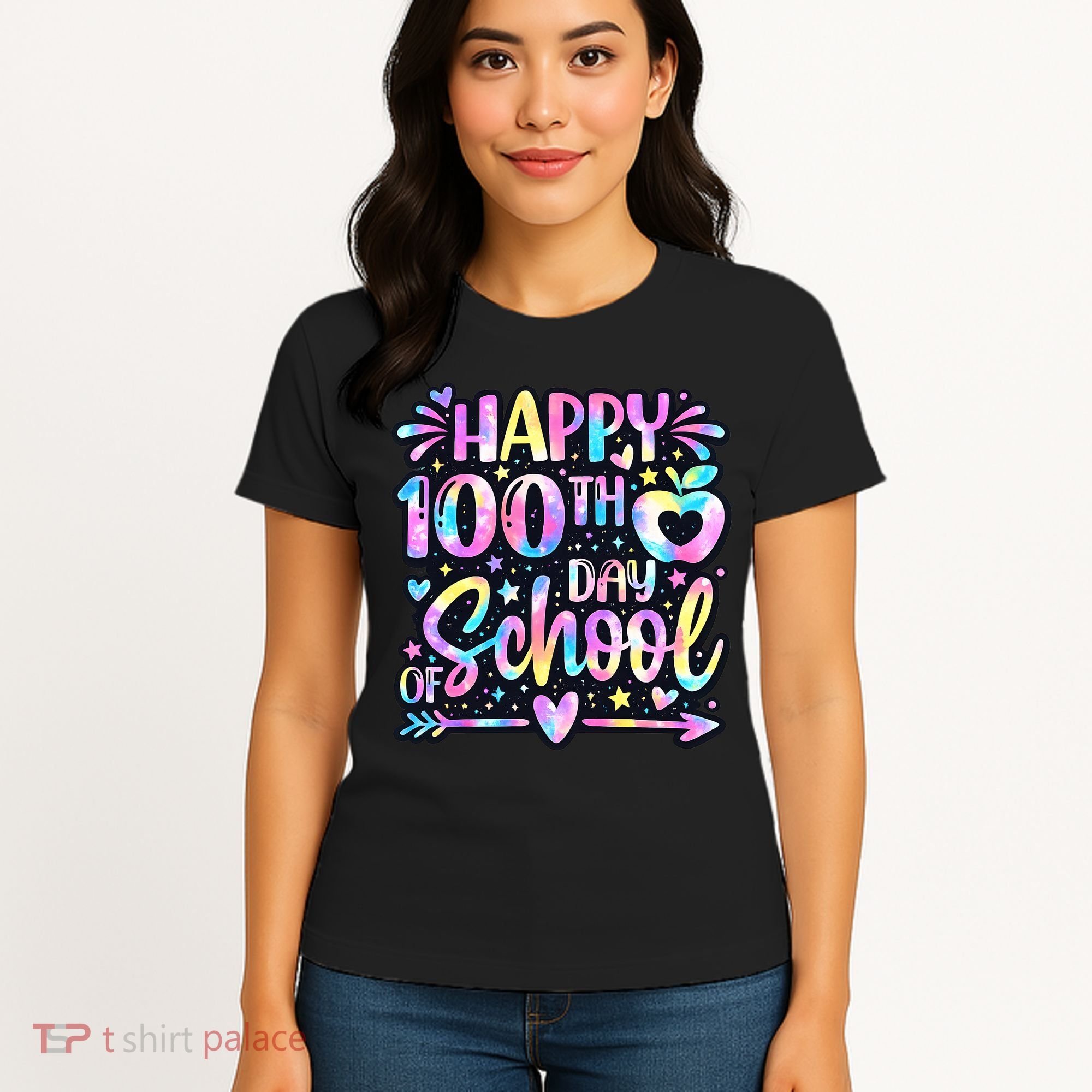 Happy 100th Day Of School Tie Dye Rainbow 100 Days Women's T-Shirt