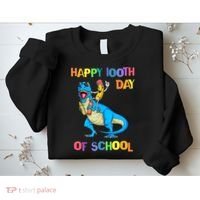 Happy 100th Day Of School Pencil Riding Dinosaur T Rex Funny Sweatshirt thumb 2