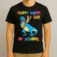 Happy 100th Day Of School Pencil Riding Dinosaur T Rex Funny T-Shirt thumb 3