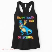 Happy 100th Day Of School Pencil Riding Dinosaur T Rex Funny Women's Tank Top thumb 0