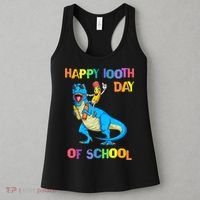 Happy 100th Day Of School Pencil Riding Dinosaur T Rex Funny Women's Tank Top thumb 3