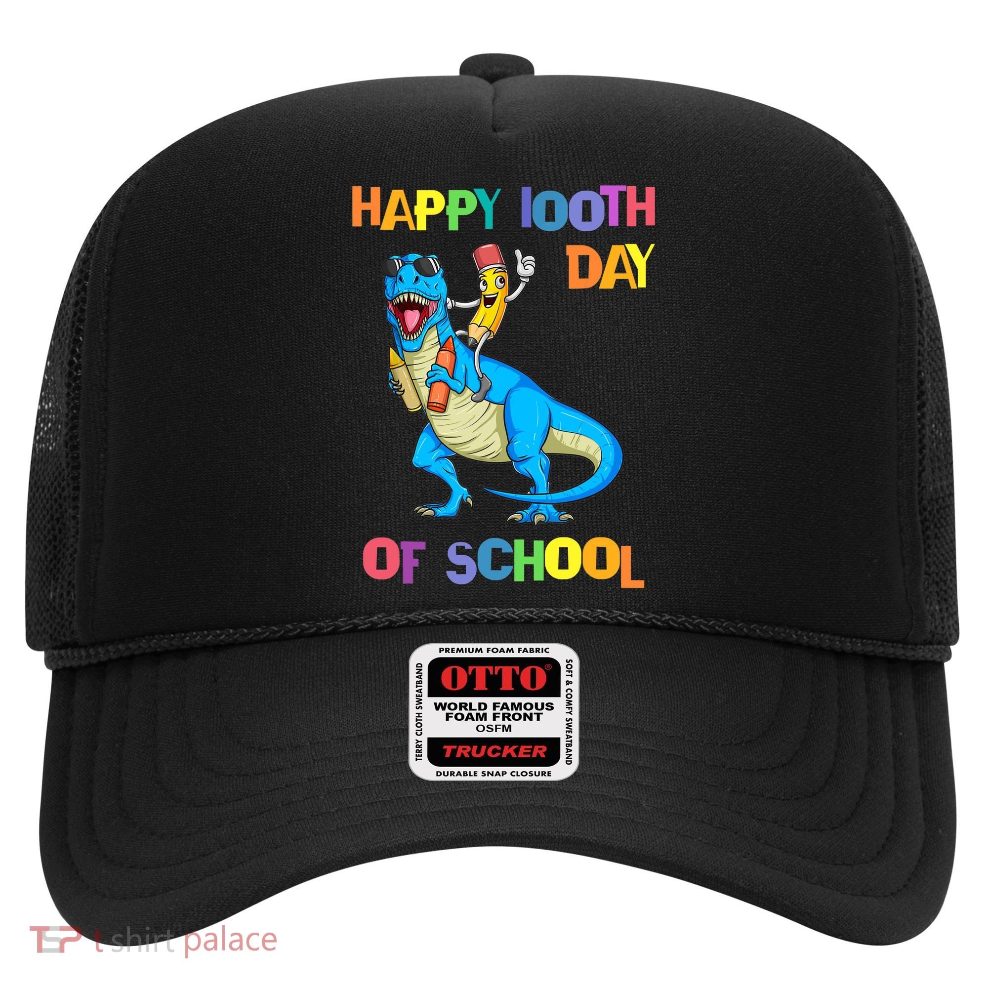 Happy 100th Day Of School Pencil Riding Dinosaur T Rex Funny Hat