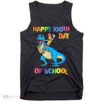 Happy 100th Day Of School Pencil Riding Dinosaur T Rex Funny Tank Top thumb 0