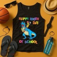 Happy 100th Day Of School Pencil Riding Dinosaur T Rex Funny Tank Top thumb 4