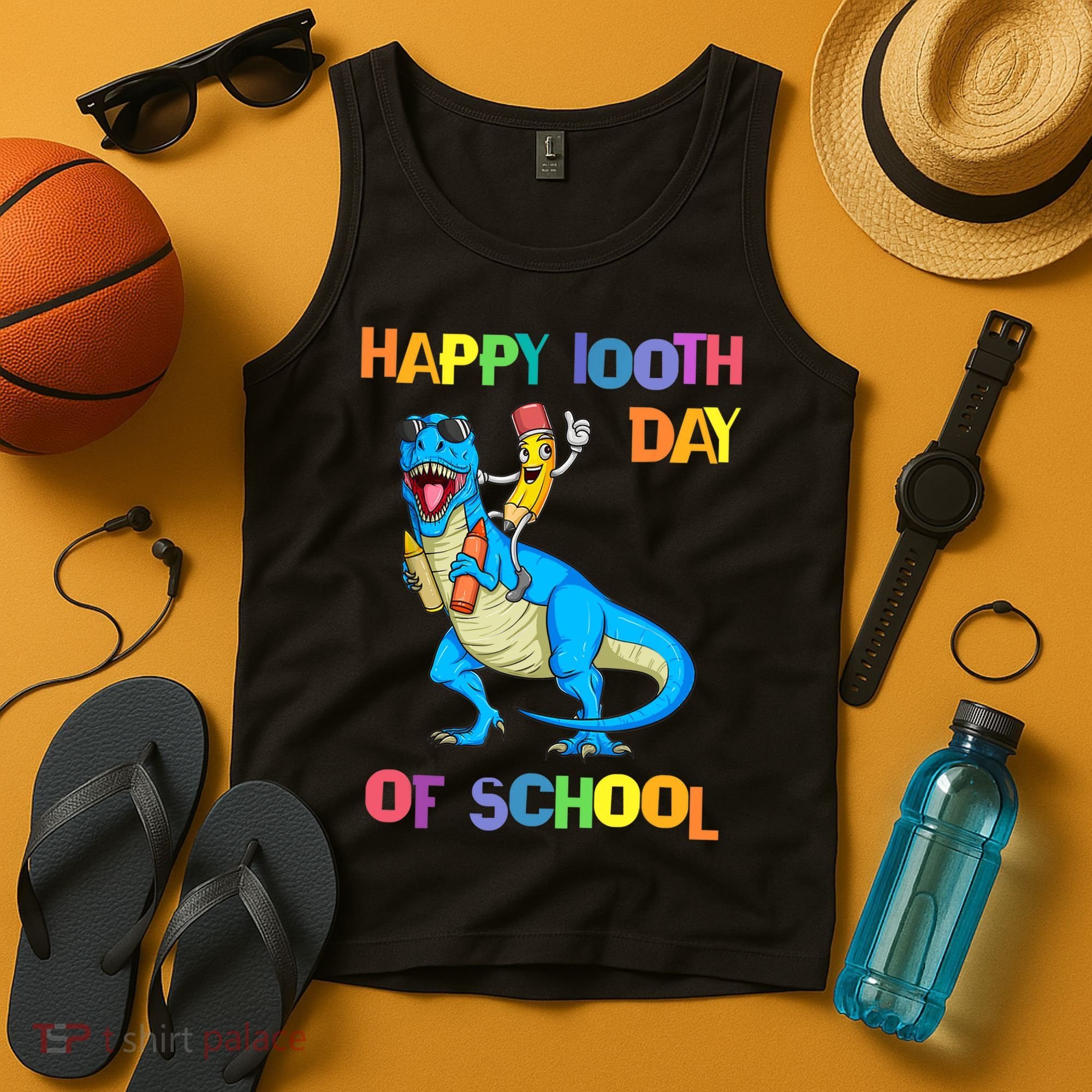 Happy 100th Day Of School Pencil Riding Dinosaur T Rex Funny Tank Top