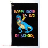 Happy 100th Day Of School Pencil Riding Dinosaur T Rex Funny Golf Towel thumb 0