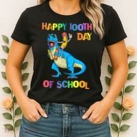 Happy 100th Day Of School Pencil Riding Dinosaur T Rex Funny Women's T-Shirt thumb 2