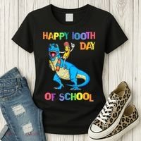 Happy 100th Day Of School Pencil Riding Dinosaur T Rex Funny Women's T-Shirt thumb 3