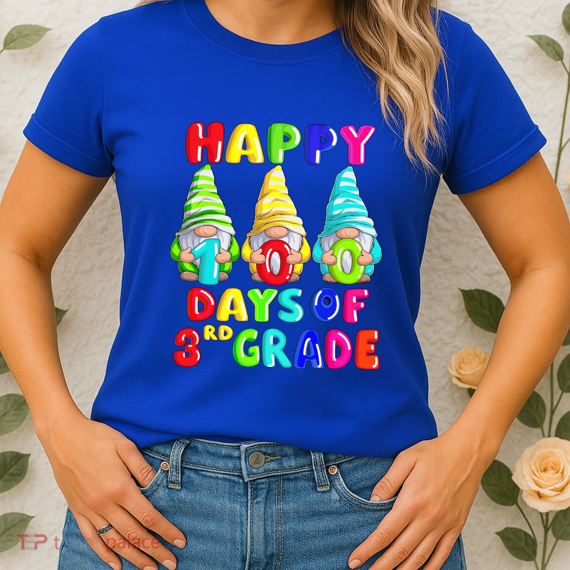 Happy 100th Day Of School Third 3rd Grade Gnome Teacher Cool Gift Women's T-Shirt