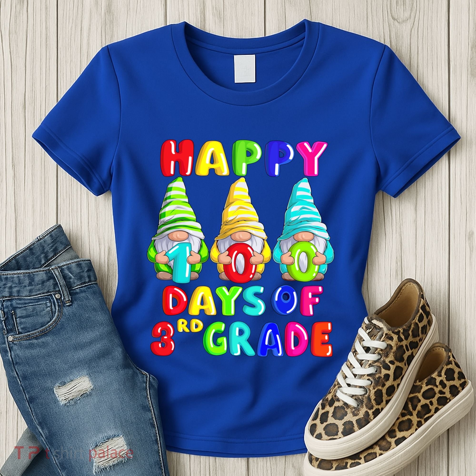 Happy 100th Day Of School Third 3rd Grade Gnome Teacher Cool Gift Women's T-Shirt