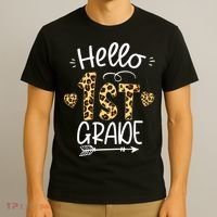 Hello 1st Grade Leopard Teacher Students Back To School First Day Of School T-Shirt thumb 3