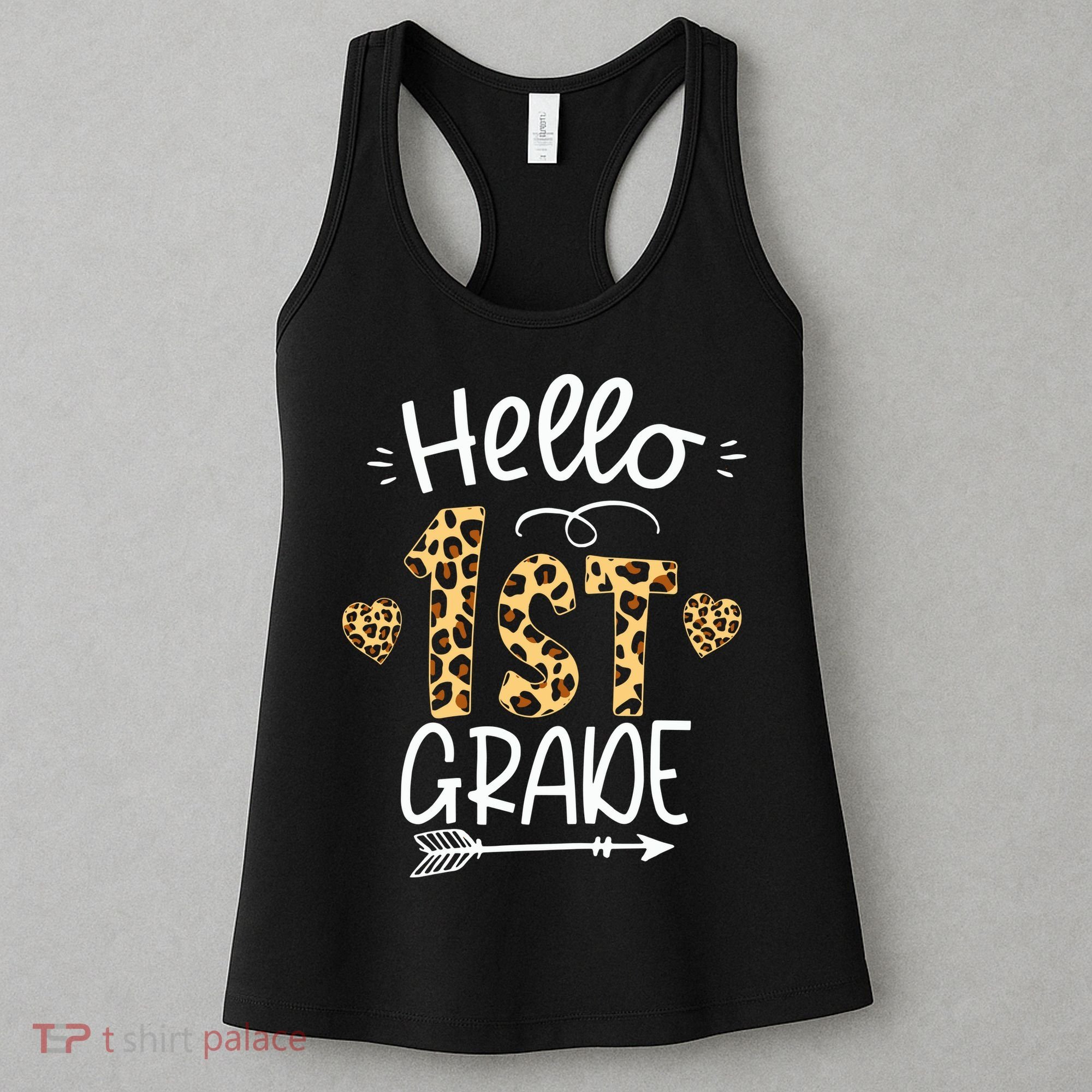 Hello 1st Grade Leopard Teacher Students Back To School First Day Of School Women's Tank Top