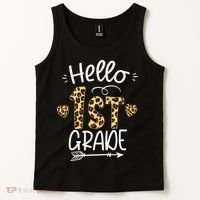 Hello 1st Grade Leopard Teacher Students Back To School First Day Of School Tank Top thumb 2