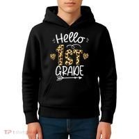 Hello 1st Grade Leopard Teacher Students Back To School First Day Of School Kids Hoodie thumb 4