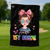 Hello 1st Grade Back To School Gift For Girl Golf Towel thumb 1