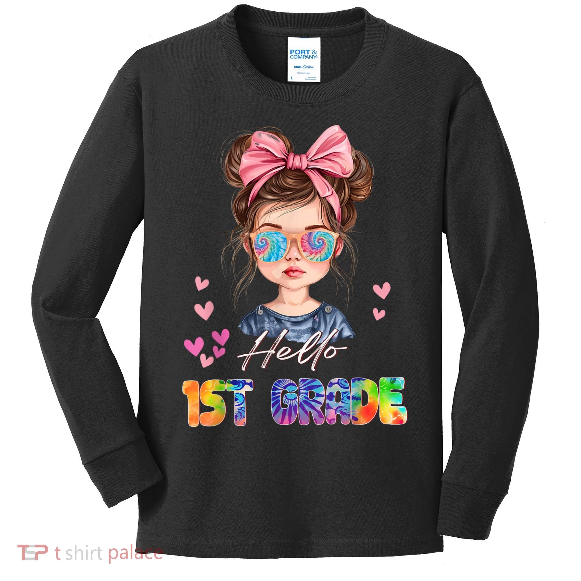 Hello 1st Grade Back To School Gift For Girl Kids Long Sleeve Shirt