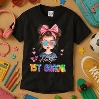 Hello 1st Grade Back To School Gift For Girl Kids T-Shirt thumb 3