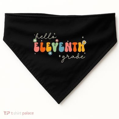 Hello 11th Grade Retro Groovy Back To School First Day USA-Made Doggie Bandana