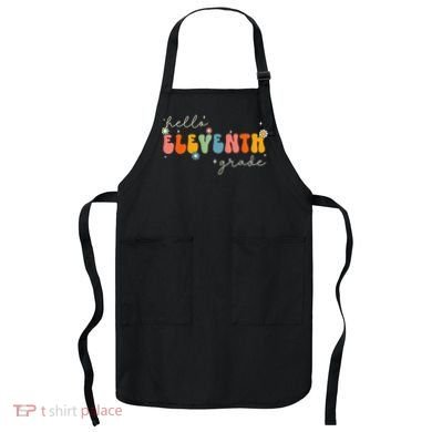 Hello 11th Grade Retro Groovy Back To School First Day Apron