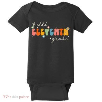 Hello 11th Grade Retro Groovy Back To School First Day Baby Bodysuit