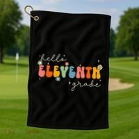 Hello 11th Grade Retro Groovy Back To School First Day Golf Towel thumb 1