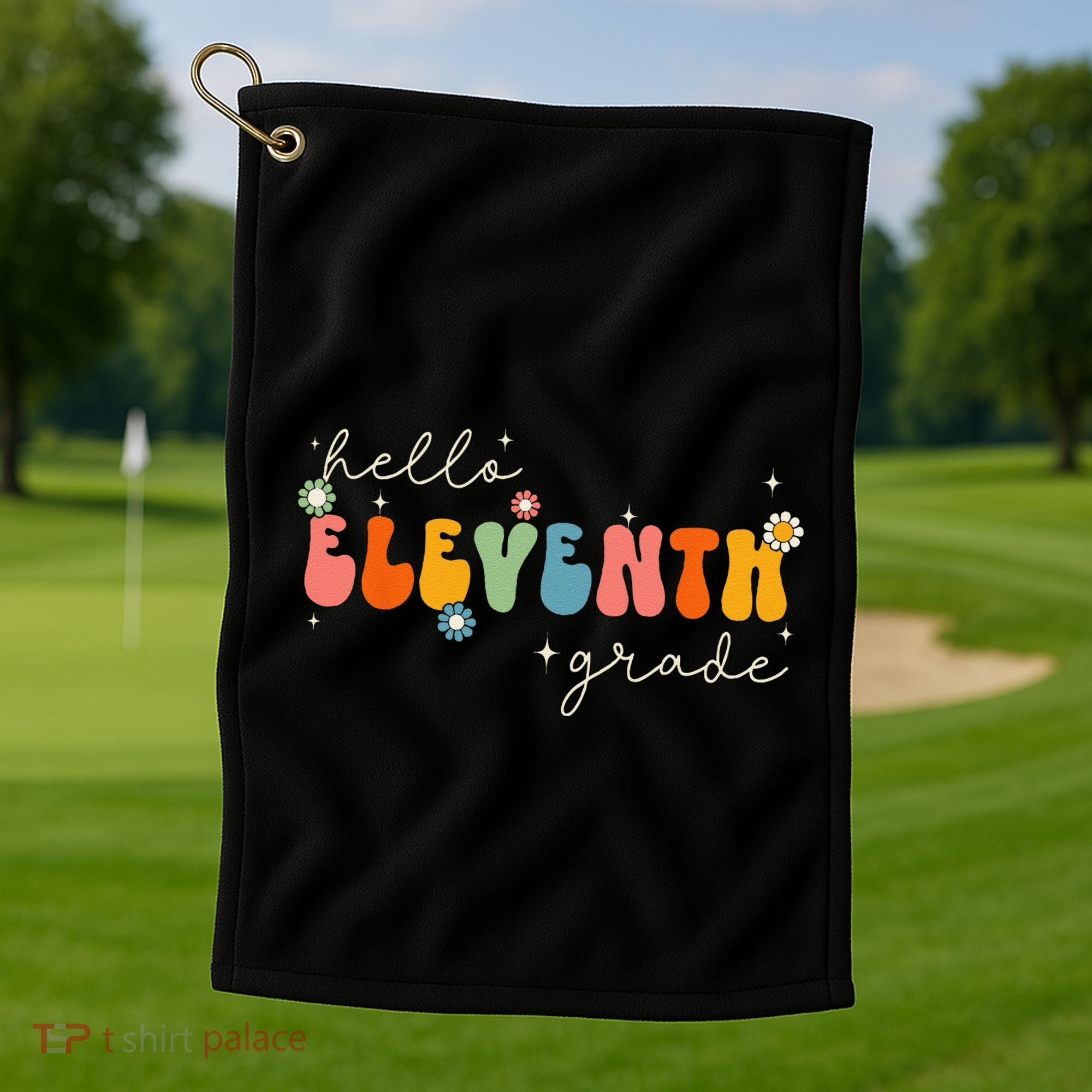 Hello 11th Grade Retro Groovy Back To School First Day Golf Towel