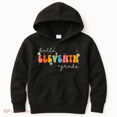 Hello 11th Grade Retro Groovy Back To School First Day Kids Hoodie