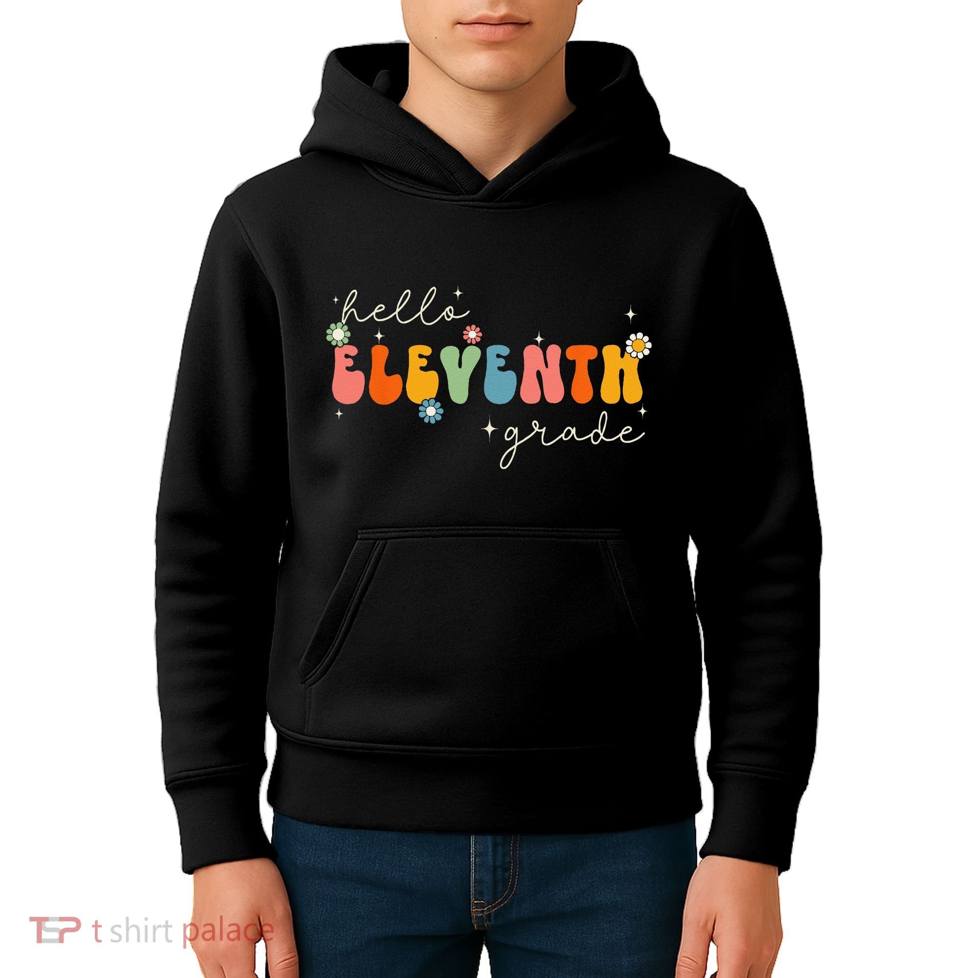 Hello 11th Grade Retro Groovy Back To School First Day Kids Hoodie