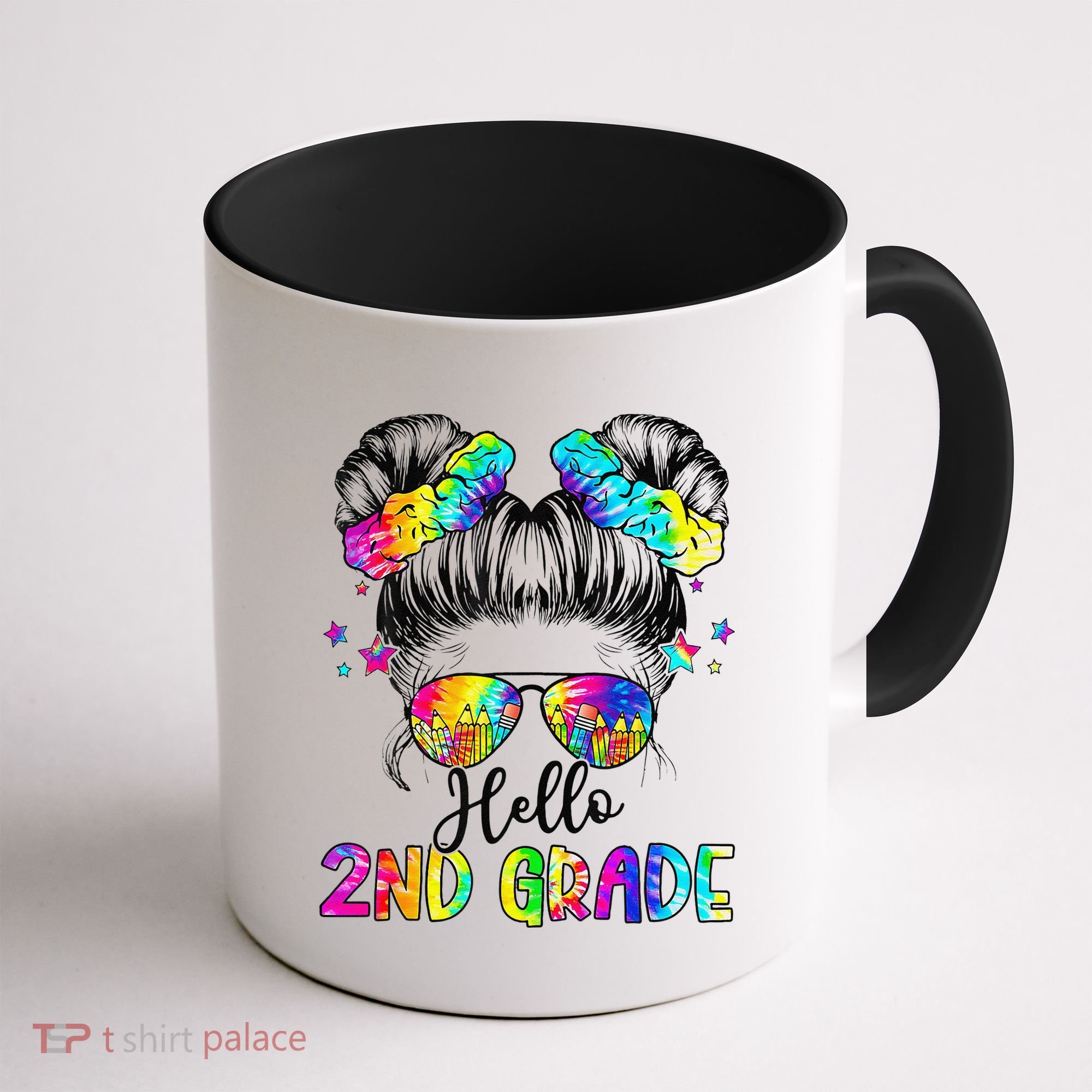 Hello 2nd Grade Messy Hair Bun Girl Back To School First Day Gift Coffee Mug