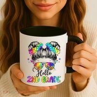 Hello 2nd Grade Messy Hair Bun Girl Back To School First Day Gift Coffee Mug thumb 3