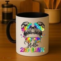 Hello 2nd Grade Messy Hair Bun Girl Back To School First Day Gift Coffee Mug thumb 4