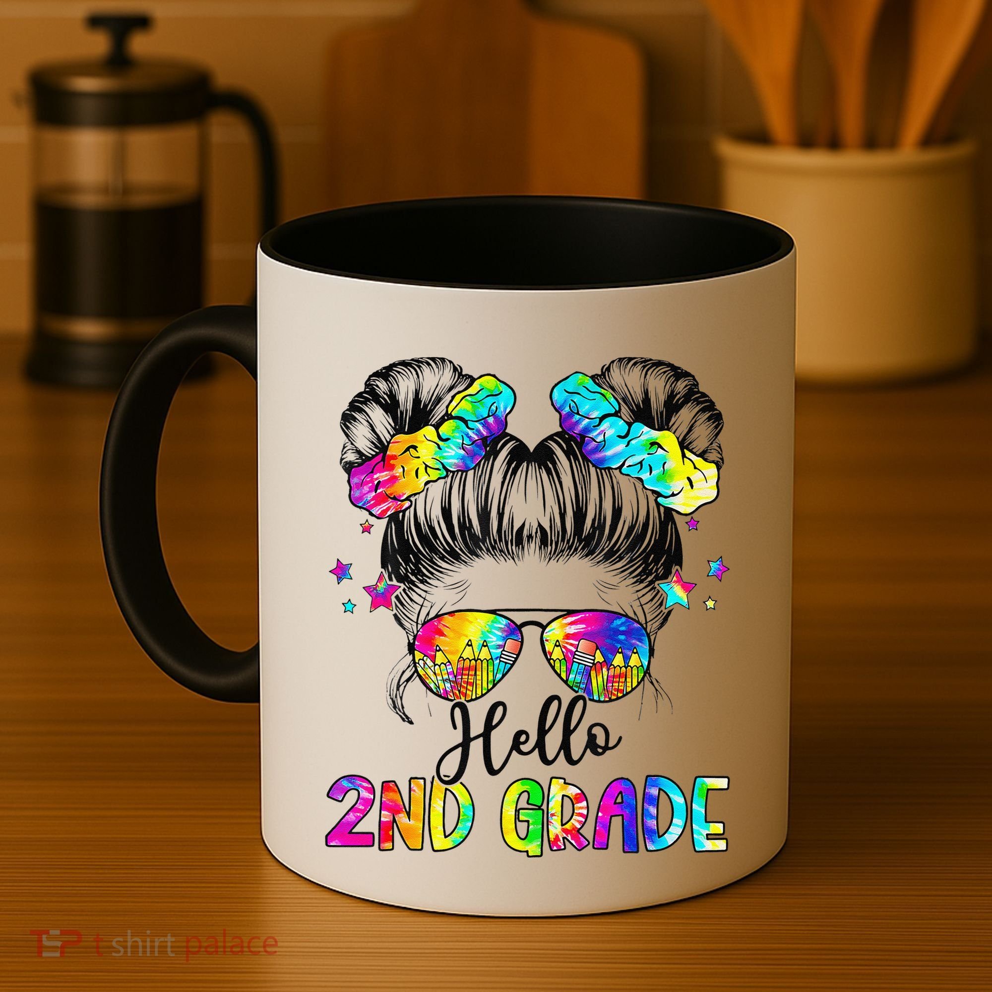 Hello 2nd Grade Messy Hair Bun Girl Back To School First Day Gift Coffee Mug