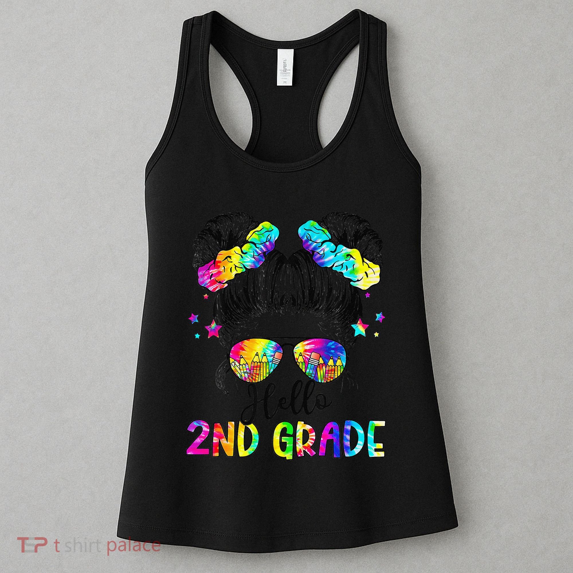 Hello 2nd Grade Messy Hair Bun Girl Back To School First Day Gift Women's Tank Top