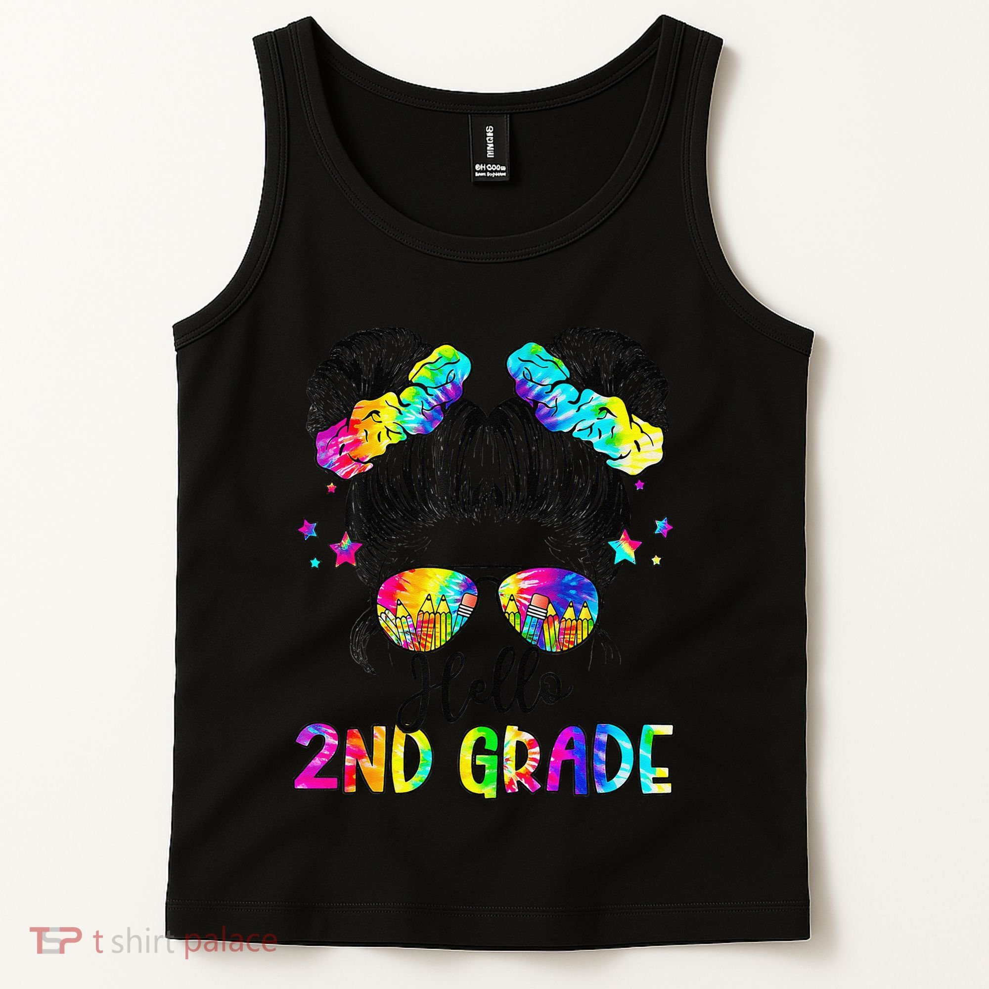 Hello 2nd Grade Messy Hair Bun Girl Back To School First Day Gift Tank Top