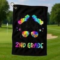 Hello 2nd Grade Messy Hair Bun Girl Back To School First Day Gift Golf Towel thumb 1