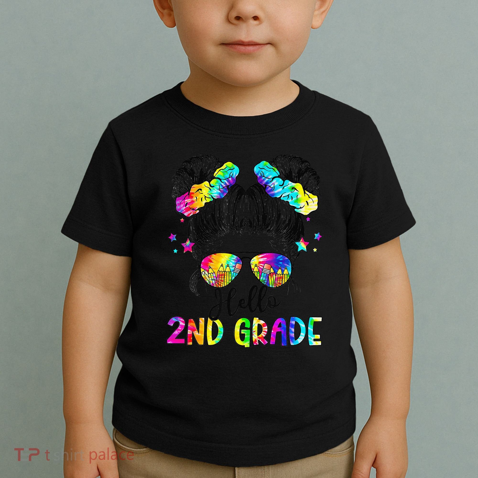 Hello 2nd Grade Messy Hair Bun Girl Back To School First Day Gift Toddler T-Shirt