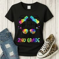 Hello 2nd Grade Messy Hair Bun Girl Back To School First Day Gift Women's T-Shirt thumb 3