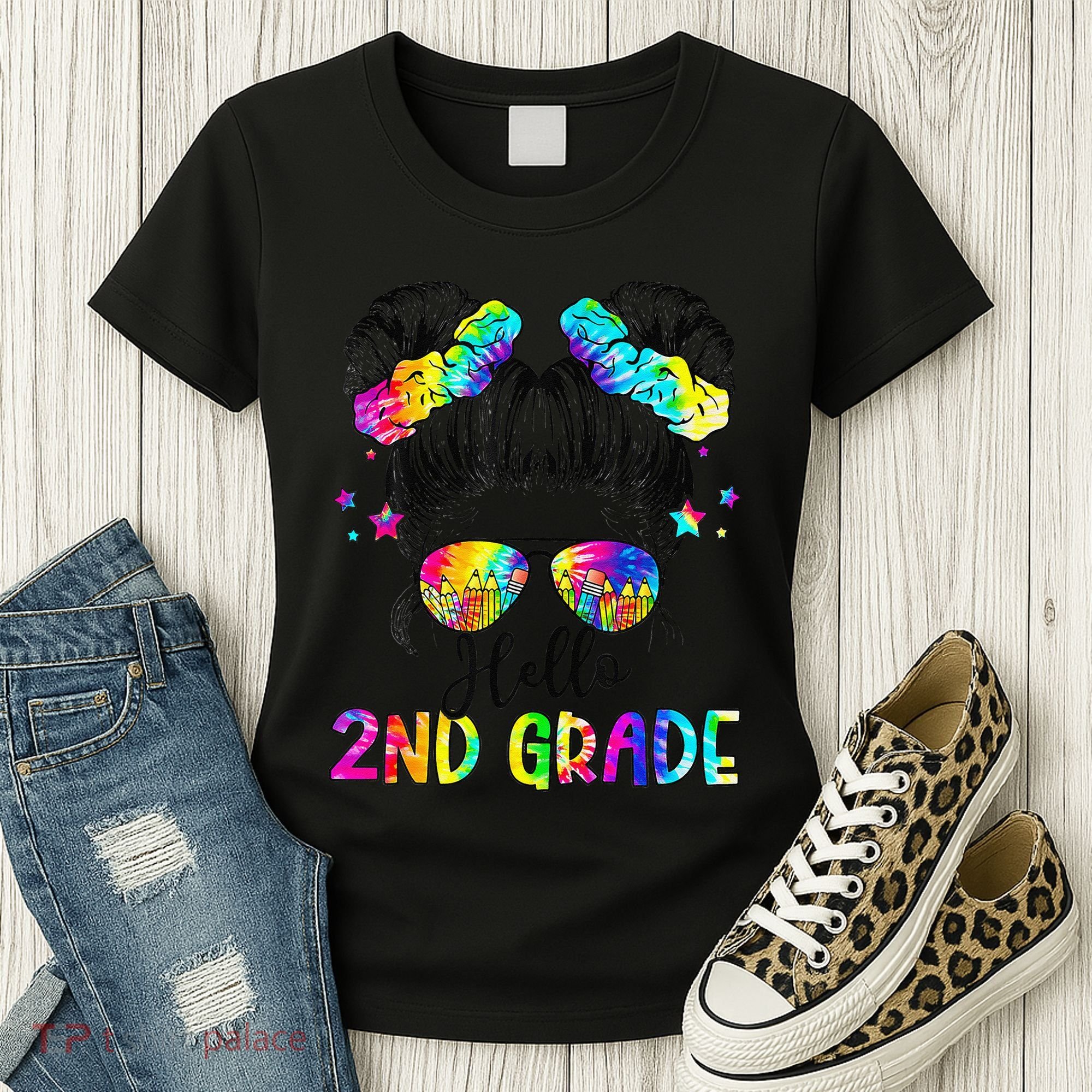 Hello 2nd Grade Messy Hair Bun Girl Back To School First Day Gift Women's T-Shirt