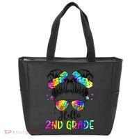 Hello 2nd Grade Messy Hair Bun Girl Back To School First Day Gift Tote Bag thumb 0