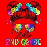 Hello 2nd Grade Messy Hair Bun Girl Back To School First Day Gift Santa Hat thumb 1