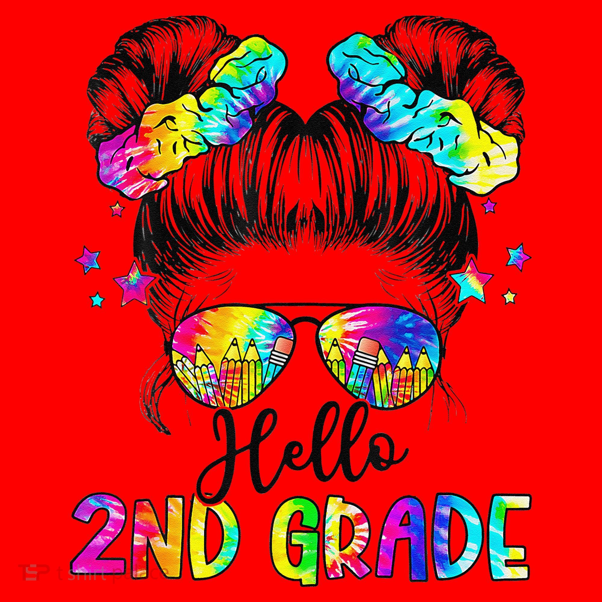 Hello 2nd Grade Messy Hair Bun Girl Back To School First Day Gift Santa Hat
