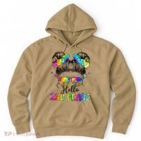 Hello 2nd Grade Messy Hair Bun Girl Back To School First Day Gift Hoodie thumb 0