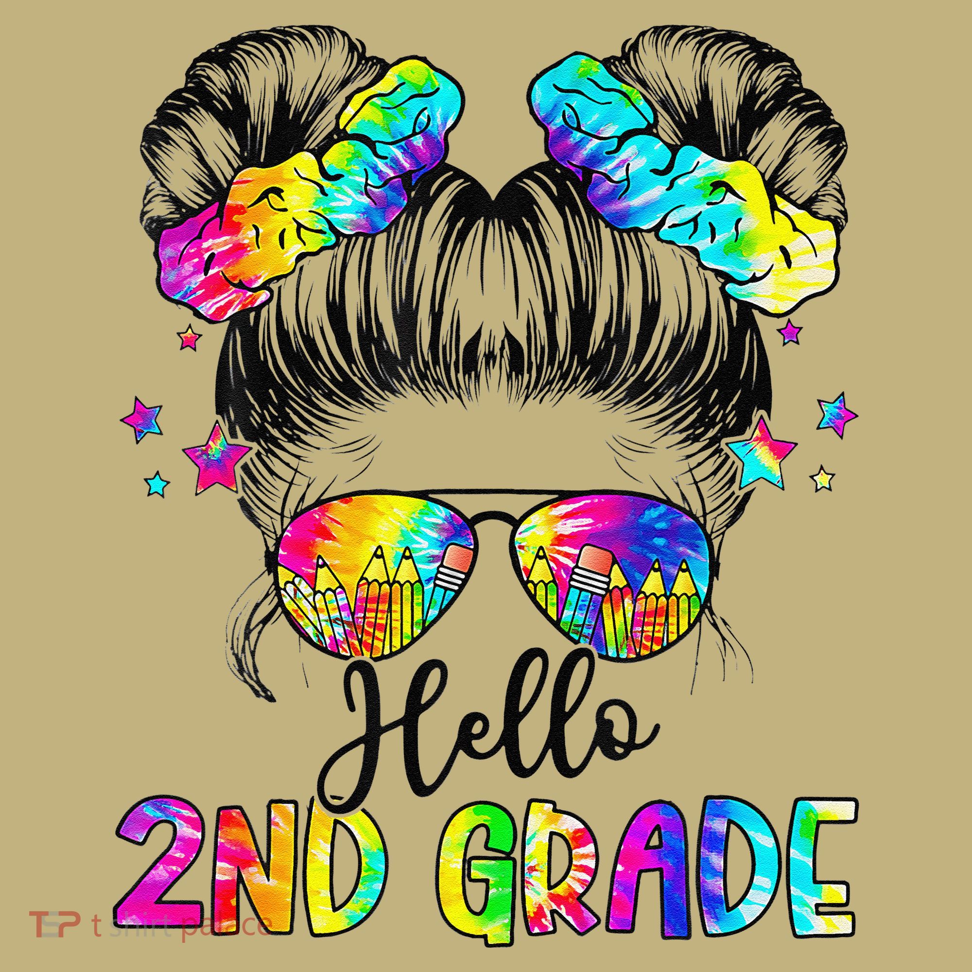 Hello 2nd Grade Messy Hair Bun Girl Back To School First Day Gift Long Sleeve Shirt