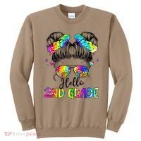 Hello 2nd Grade Messy Hair Bun Girl Back To School First Day Gift Sweatshirt thumb 0