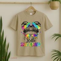 Hello 2nd Grade Messy Hair Bun Girl Back To School First Day Gift T-Shirt thumb 2